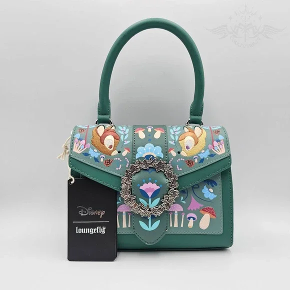 Loungefly Disney Bambi Folk Floral Green Crossbody Bag Purse New - Picture 4 of 12